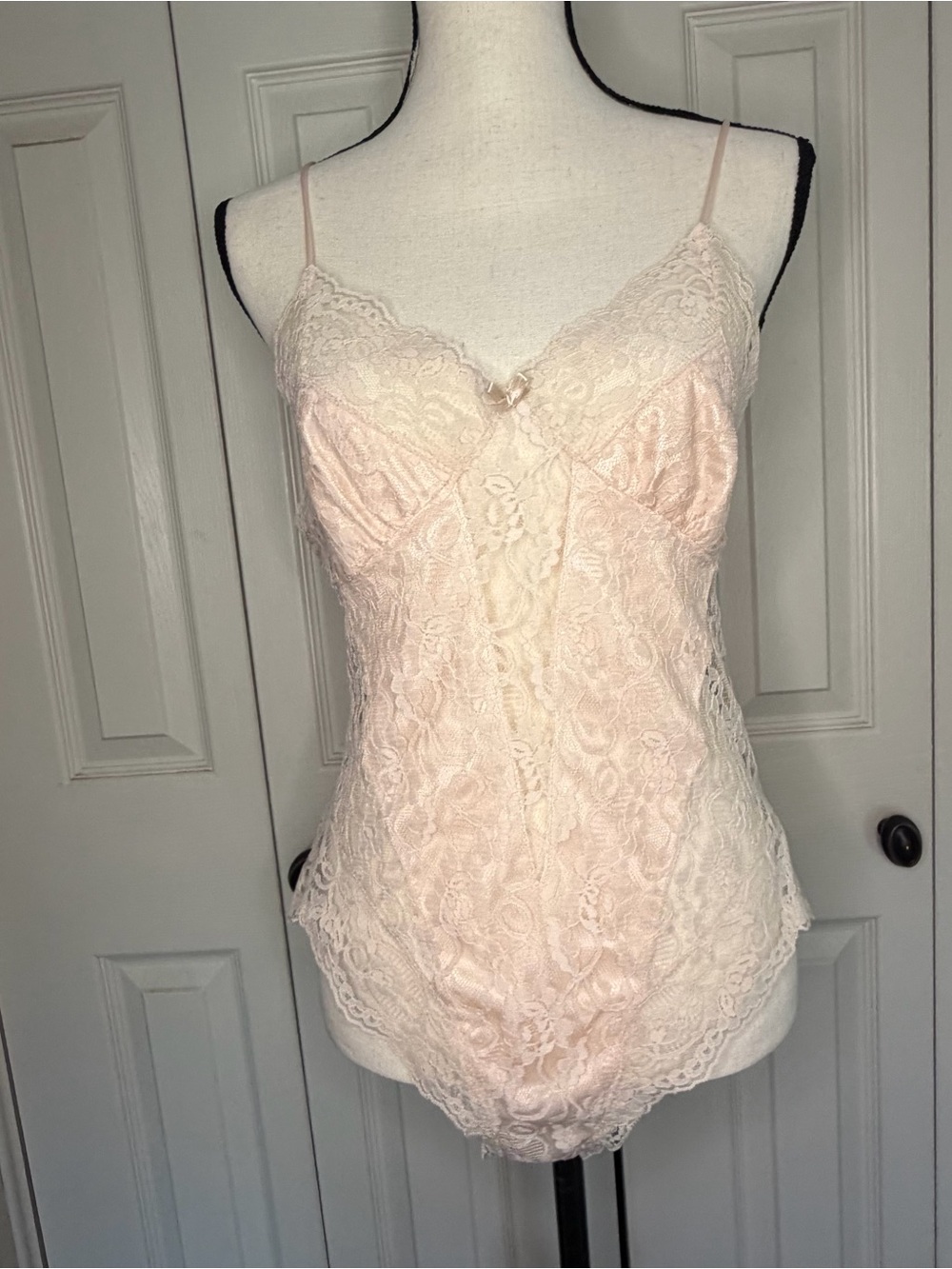 1970s Vintage Lace Pink Teddy Bodysuit